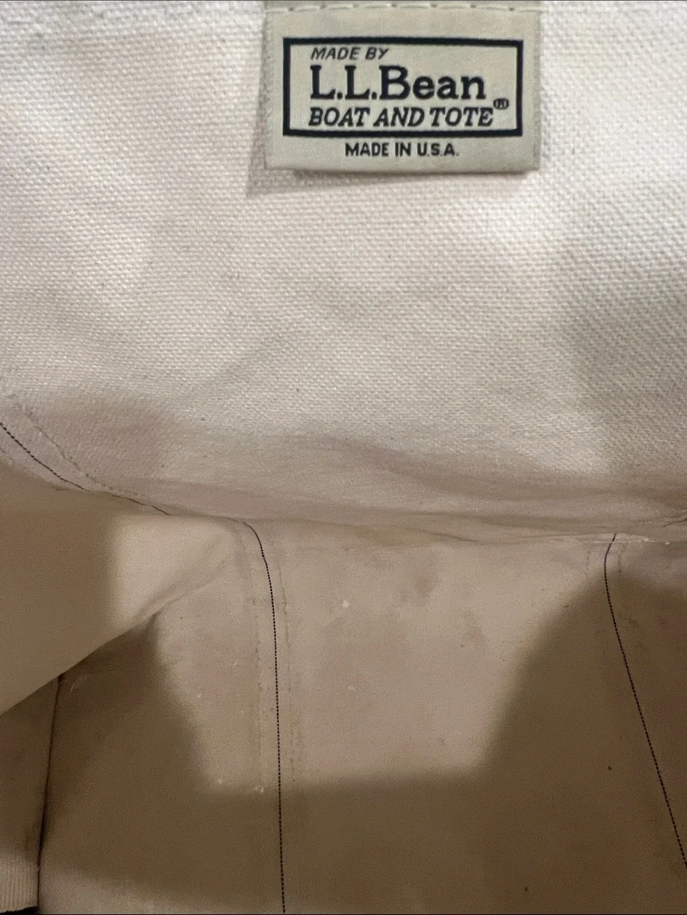 L.L. Bean Cream XL Canvas Tote with Navy Trim - Personalized POMEROY